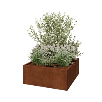 Jardinière en acier Corten - Carré - 100 x 100 x 40 cm - Avec plaque de fond