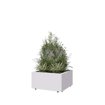 Jardinière en acier - Carré - 60 x 60 x 30 cm - RAL9010 mat (blanc) - Avec plaque de fond - Avec pieds