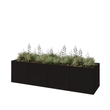 Jardinière XXL en acier - Rectangle - 320 x 80 x 80 cm - RAL9005 mat (noir) - Avec plaque de fond