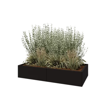 Jardinière XXL en acier - Rectangle - 160 x 80 x 30 cm - RAL9005 mat (noir) - Sanc plaque de fond