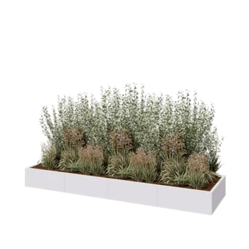 Jardinière XXL en acier - Rectangle - 320 x 80 x 30 cm - RAL9010 mat (blanc) - Sanc plaque de fond