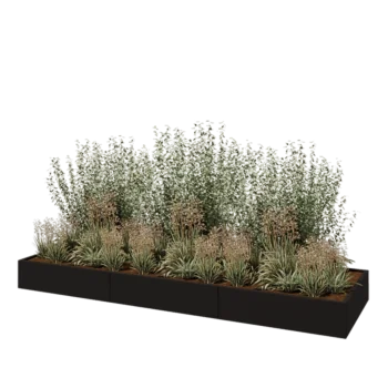 Jardinière XXL en acier - Rectangle - 360 x 100 x 30 cm - RAL9005 mat (noir) - Avec plaque de fond