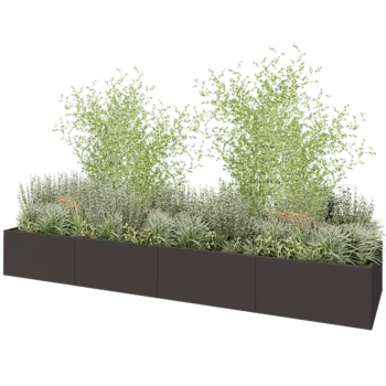 Jardinière XXL en acier - Rectangle - 480 x 120 x 60 cm - RAL7016 mat (gris anthracite) - Avec plaque de fond