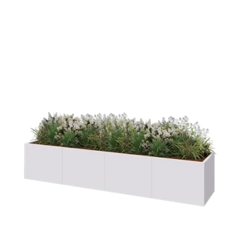 Jardinière XXL en acier - Rectangle - 320 x 60 x 60 cm - RAL9010 mat (blanc) - Sanc plaque de fond