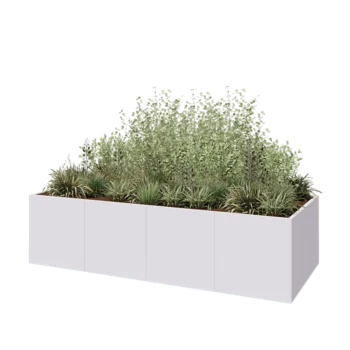 Jardinière XXL en acier - Rectangle - 320 x 120 x 80 cm - RAL9010 mat (blanc) - Avec plaque de fond