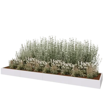 Jardinière XXL en acier - Rectangle - 480 x 100 x 30 cm - RAL9010 mat (blanc) - Avec plaque de fond