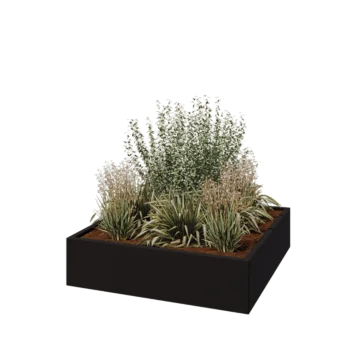 Jardinière en acier - Carré - 120 x 120 x 30 cm - RAL9005 mat (noir) - Sanc plaque de fond