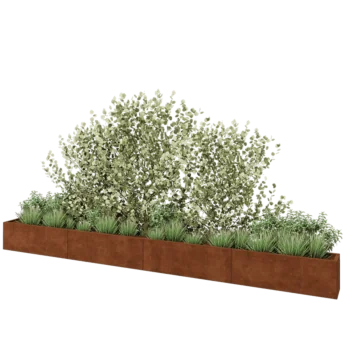 Jardinière XXL en acier Corten - Rectangle - 480 x 30 x 40 cm - Sanc plaque de fond