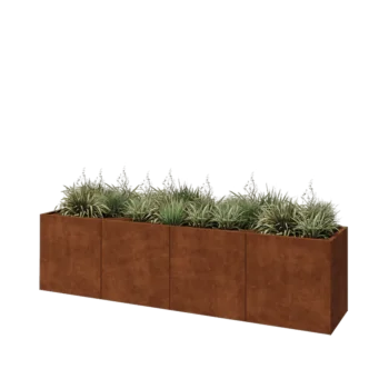 Jardinière XXL en acier Corten - Rectangle - 320 x 60 x 80 cm - Avec plaque de fond