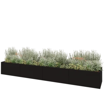 Jardinière XXL en acier - Rectangle - 480 x 80 x 60 cm - RAL9005 mat (noir) - Avec plaque de fond