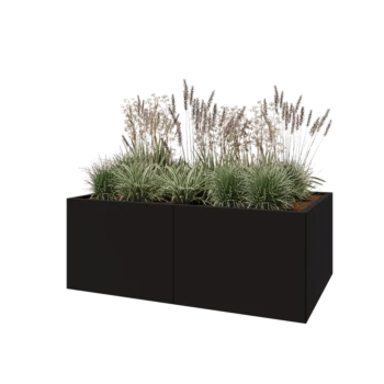 Jardinière XXL en acier - Rectangle - 160 x 100 x 60 cm - RAL9005 mat (noir) - Sanc plaque de fond