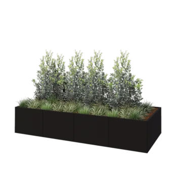 Jardinière XXL en acier - Rectangle - 320 x 120 x 60 cm - RAL9005 mat (noir) - Sanc plaque de fond