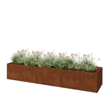 Jardinière XXL en acier Corten - Rectangle - 360 x 80 x 60 cm - Sanc plaque de fond