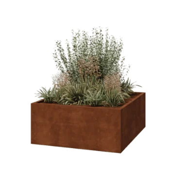 Jardinière en acier Corten - Carré - 140 x 140 x 60 cm - Soudé - Sanc plaque de fond