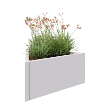 Jardinière en acier - Triangle équilatéral - 90,6 x 78,3 x 40 cm - RAL9010 mat (blanc) - Sanc plaque de fond
