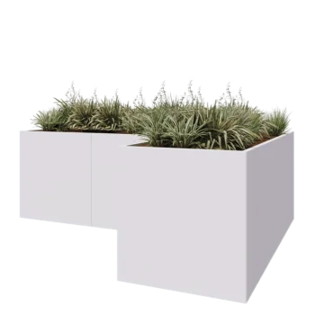 Jardinière en acier - Forme en L - 300 x 200 x 80 cm - RAL9010 mat (blanc) - Avec plaque de fond
