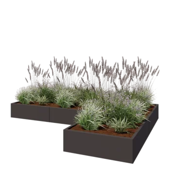 Jardinière en acier - Forme en L - 300 x 200 x 30 cm - Autre couleur RAL - Sanc plaque de fond