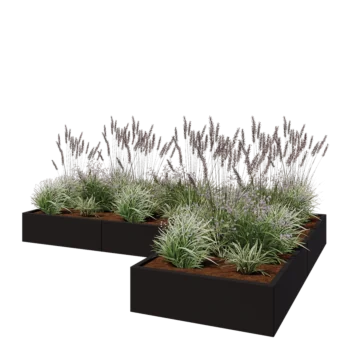 Jardinière en acier - Forme en L - 300 x 200 x 30 cm - RAL9005 mat (noir) - Sanc plaque de fond