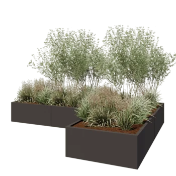 Jardinière en acier - Forme en L - 300 x 200 x 40 cm - Autre couleur RAL - Sanc plaque de fond