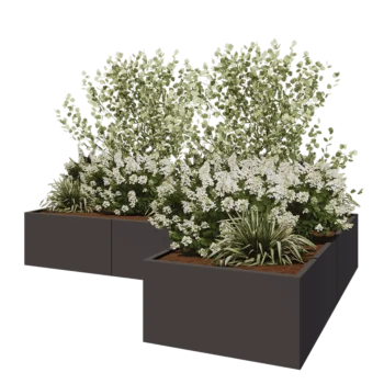 Jardinière en acier - Forme en L - 300 x 200 x 50 cm - RAL7016 mat (gris anthracite) - Avec plaque de fond