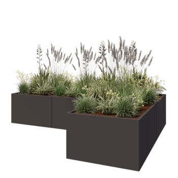 Jardinière en acier - Forme en L - 300 x 200 x 60 cm - RAL7016 mat (gris anthracite) - Avec plaque de fond