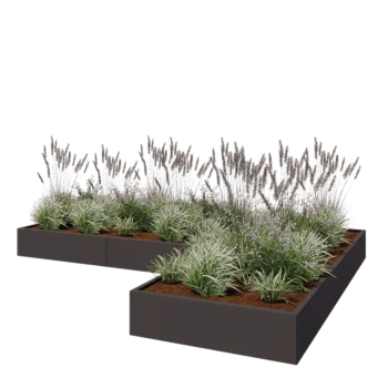 Jardinière en acier - Forme en L - 360 x 240 x 30 cm - RAL7016 mat (gris anthracite) - Avec plaque de fond