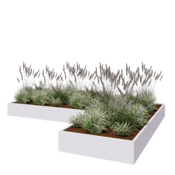 Jardinière en acier - Forme en L - 360 x 240 x 30 cm - RAL9010 mat (blanc) - Sanc plaque de fond