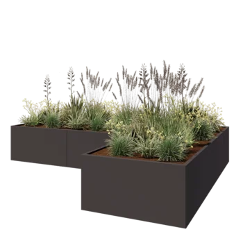 Jardinière en acier - Forme en L - 360 x 240 x 60 cm - RAL7016 mat (gris anthracite) - Avec plaque de fond