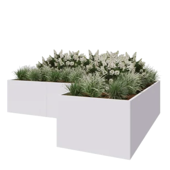 Jardinière en acier - Forme en L - 360 x 240 x 80 cm - RAL9010 mat (blanc) - Sanc plaque de fond