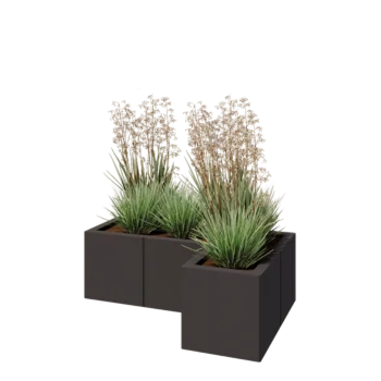 Jardinière en acier - Forme en L - 90 x 60 x 30 cm - RAL7016 mat (gris anthracite) - Sanc plaque de fond