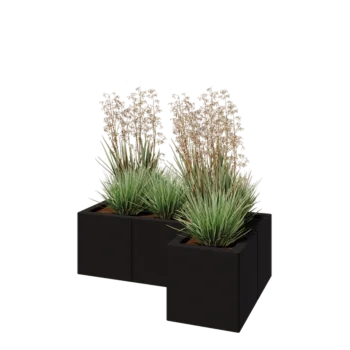 Jardinière en acier - Forme en L - 90 x 60 x 30 cm - RAL9005 mat (noir) - Avec plaque de fond