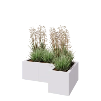 Jardinière en acier - Forme en L - 90 x 60 x 30 cm - RAL9010 mat (blanc) - Avec plaque de fond