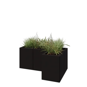 Jardinière en acier - Forme en L - 90 x 60 x 40 cm - RAL9005 mat (noir) - Avec plaque de fond