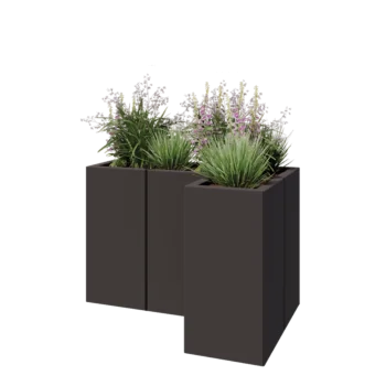 Jardinière en acier - Forme en L - 90 x 60 x 60 cm - RAL7016 mat (gris anthracite) - Avec plaque de fond