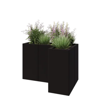 Jardinière en acier - Forme en L - 90 x 60 x 60 cm - RAL9005 mat (noir) - Avec plaque de fond