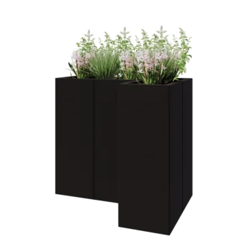 Jardinière en acier - Forme en L - 90 x 60 x 80 cm - RAL9005 mat (noir) - Avec plaque de fond