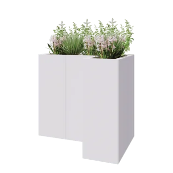 Jardinière en acier - Forme en L - 90 x 60 x 80 cm - RAL9010 mat (blanc) - Sanc plaque de fond