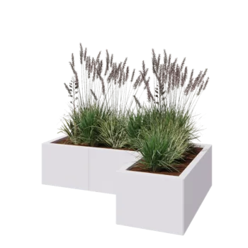 Jardinière en acier - Forme en L - 120 x 80 x 30 cm - RAL9010 mat (blanc) - Sanc plaque de fond