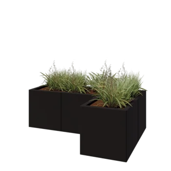 Jardinière en acier - Forme en L - 120 x 80 x 40 cm - RAL9005 mat (noir) - Avec plaque de fond
