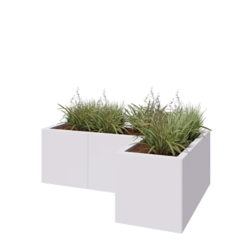 Jardinière en acier - Forme en L - 120 x 80 x 40 cm - RAL9010 mat (blanc) - Avec plaque de fond