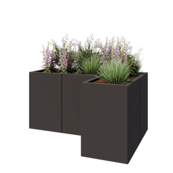 Jardinière en acier - Forme en L - 120 x 80 x 60 cm - RAL7016 mat (gris anthracite) - Avec plaque de fond
