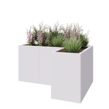 Jardinière en acier - Forme en L - 120 x 80 x 60 cm - RAL9010 mat (blanc) - Sanc plaque de fond