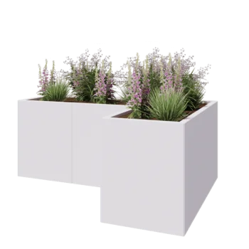Jardinière en acier - Forme en L - 150 x 100 x 60 cm - RAL9010 mat (blanc) - Sanc plaque de fond