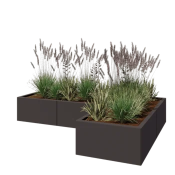 Jardinière en acier - Forme en L - 180 x 120 x 30 cm - Autre couleur RAL - Sanc plaque de fond