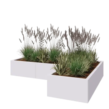 Jardinière en acier - Forme en L - 180 x 120 x 30 cm - RAL9010 mat (blanc) - Avec plaque de fond
