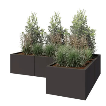 Jardinière en acier - Forme en L - 180 x 120 x 40 cm - RAL7016 mat (gris anthracite) - Sanc plaque de fond