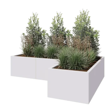 Jardinière en acier - Forme en L - 180 x 120 x 40 cm - RAL9010 mat (blanc) - Avec plaque de fond
