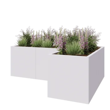 Jardinière en acier - Forme en L - 180 x 120 x 60 cm - RAL9010 mat (blanc) - Avec plaque de fond