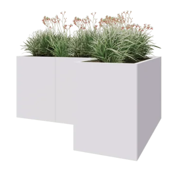 Jardinière en acier - Forme en L - 180 x 120 x 80 cm - RAL9010 mat (blanc) - Avec plaque de fond