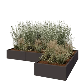 Jardinière en acier - Forme en L - 240 x 160 x 30 cm - RAL7016 mat (gris anthracite) - Sanc plaque de fond